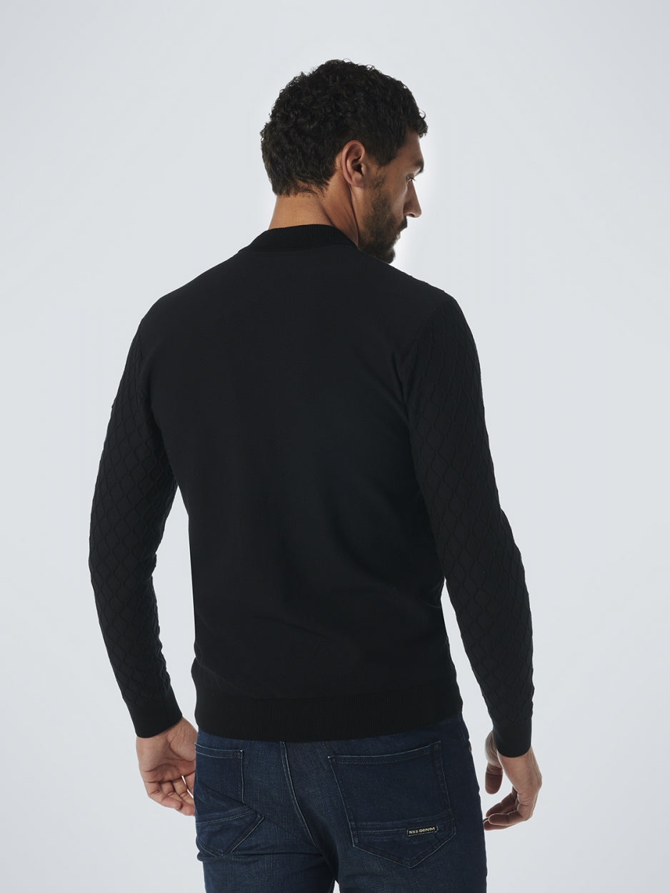 Pullover Crewneck Jacquard Mix Knit Solid | Black