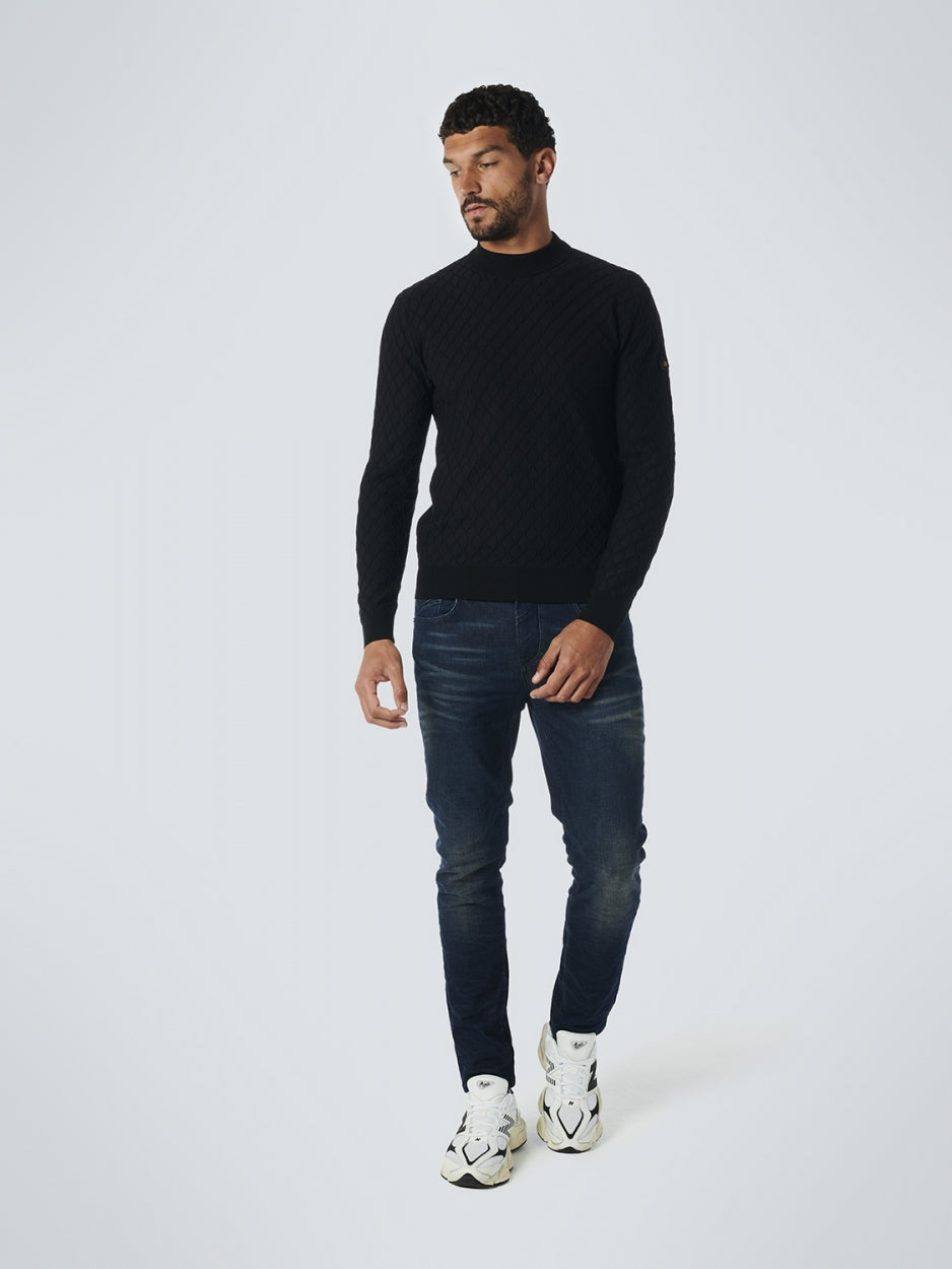 Pullover Crewneck Jacquard Mix Knit Solid | Black