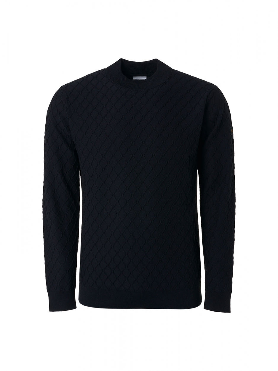 Pullover Crewneck Jacquard Mix Knit Solid | Black
