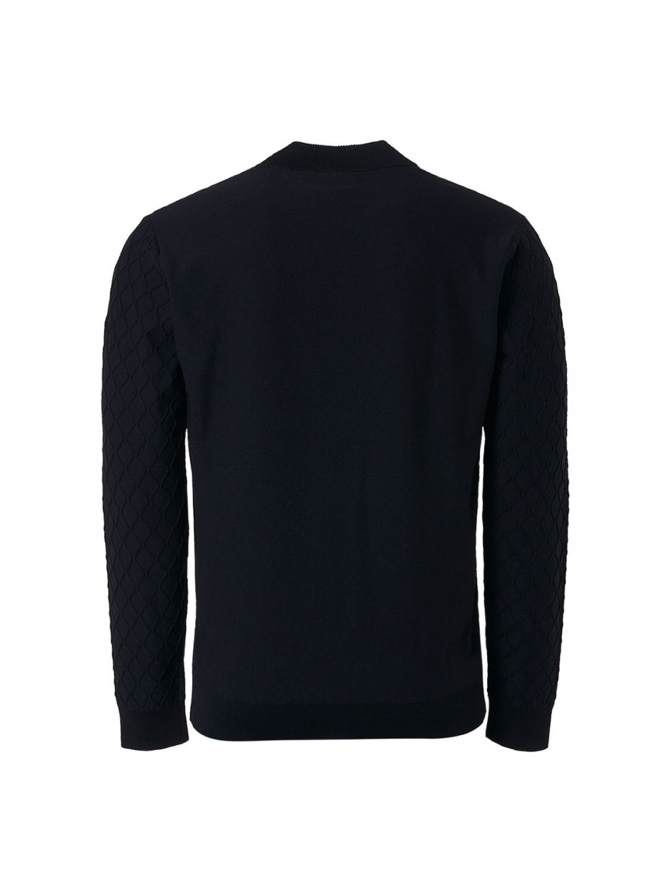 Pullover Crewneck Jacquard Mix Knit Solid | Black