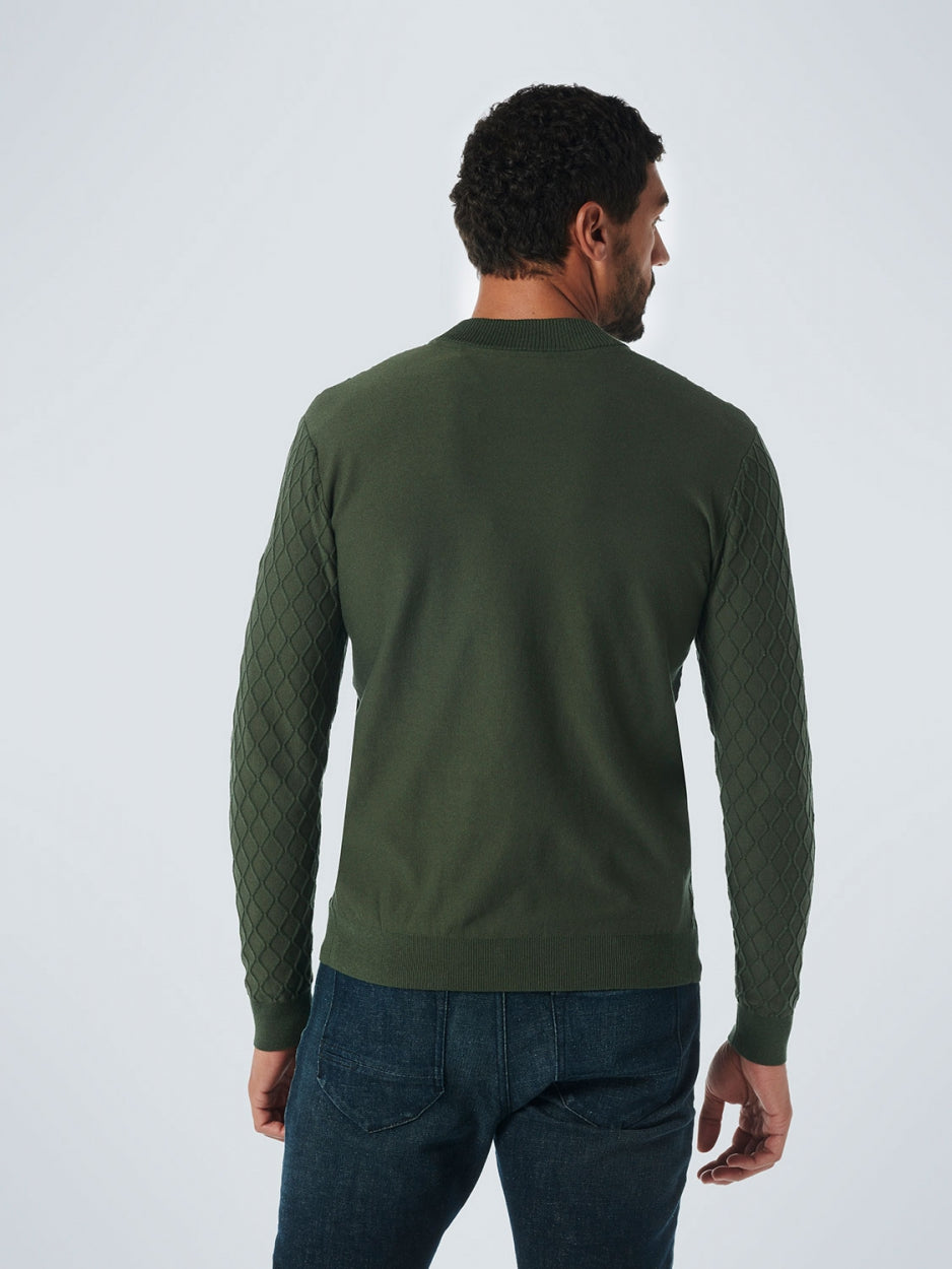Pullover Crewneck Jacquard Mix Knit Solid | Dark Green