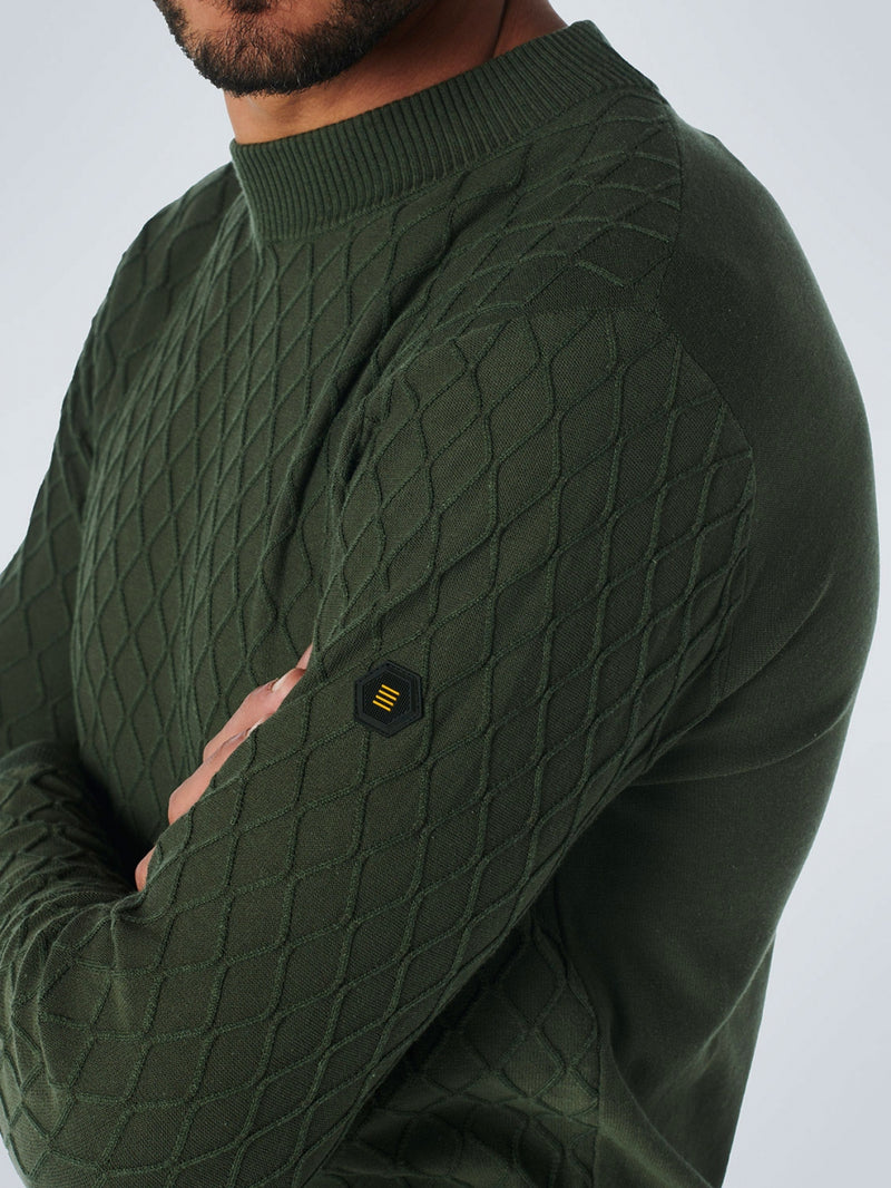 Pullover Crewneck Jacquard Mix Knit Solid | Dark Green