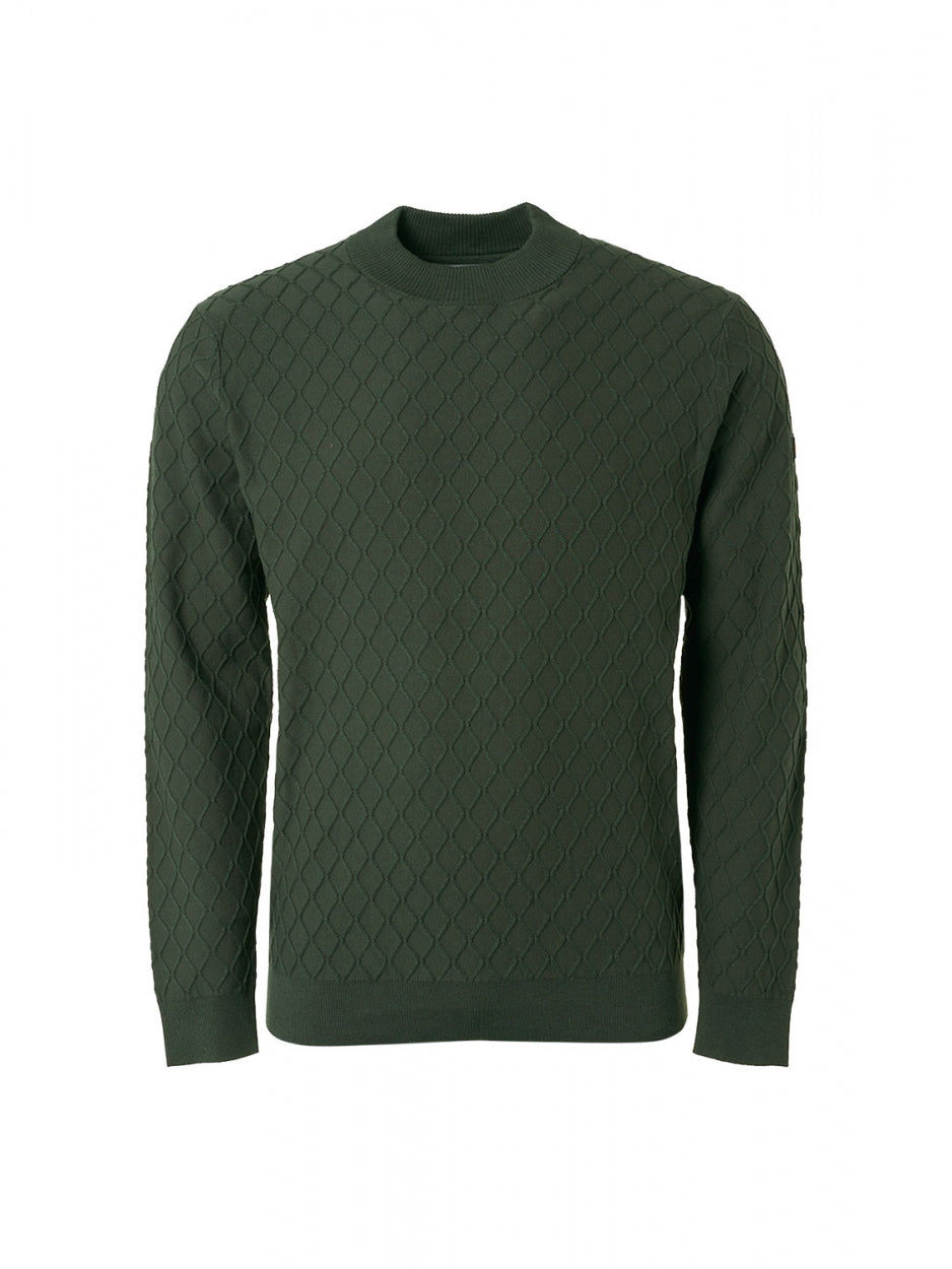 Pullover Crewneck Jacquard Mix Knit Solid | Dark Green
