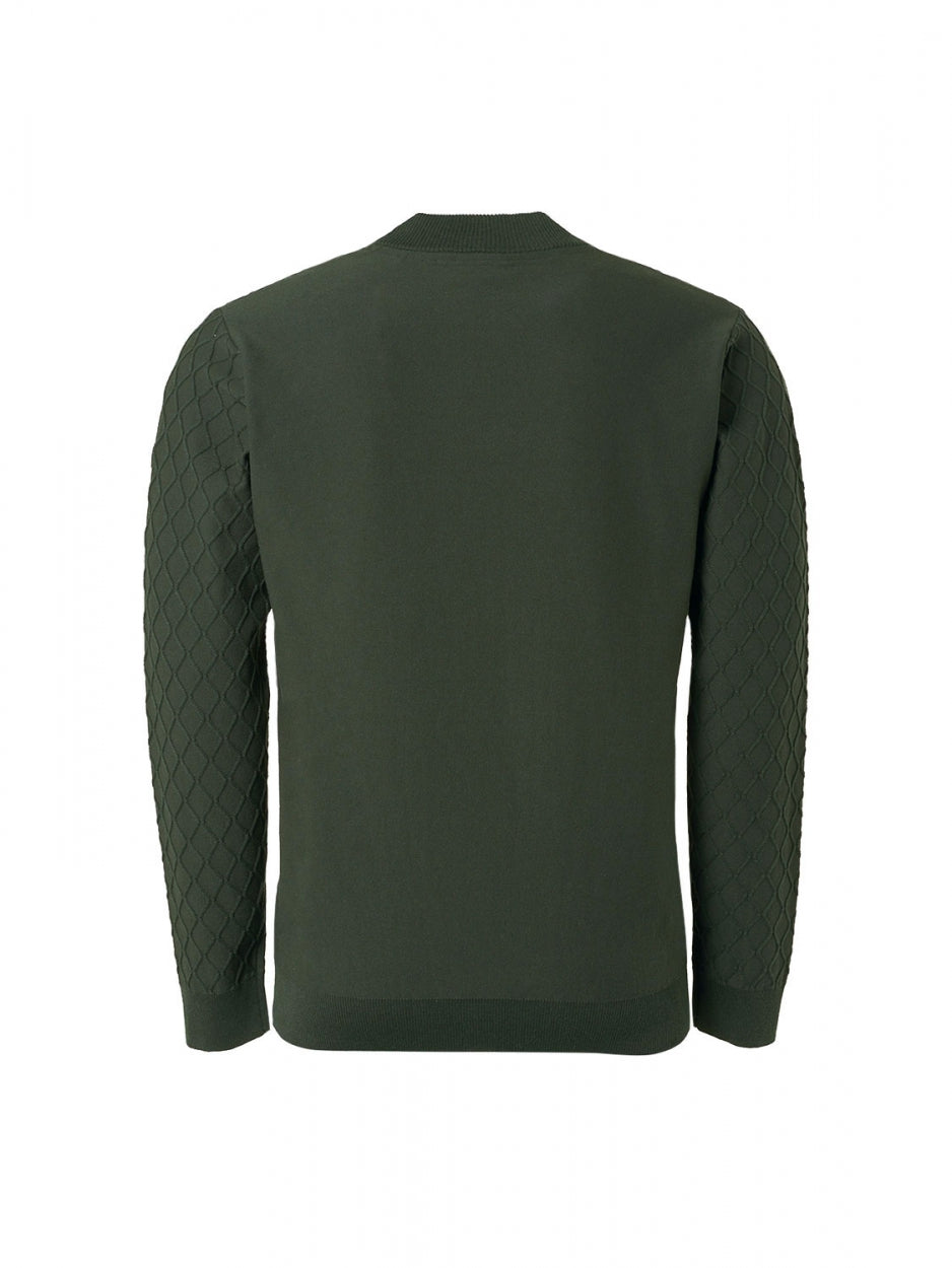 Pullover Crewneck Jacquard Mix Knit Solid | Dark Green
