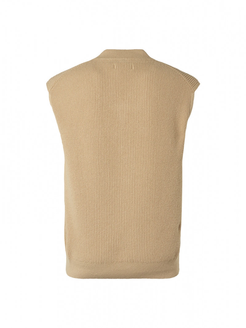 Spencer V-Neck Relief Rib Jacquard with Wool | Stone