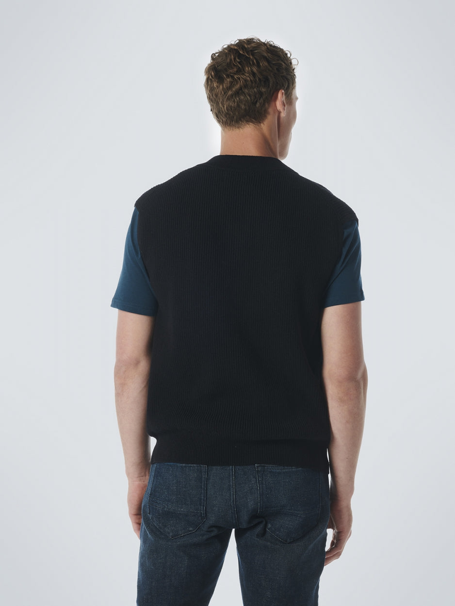 Spencer V-Neck Relief Rib Jacquard with Wool | Black