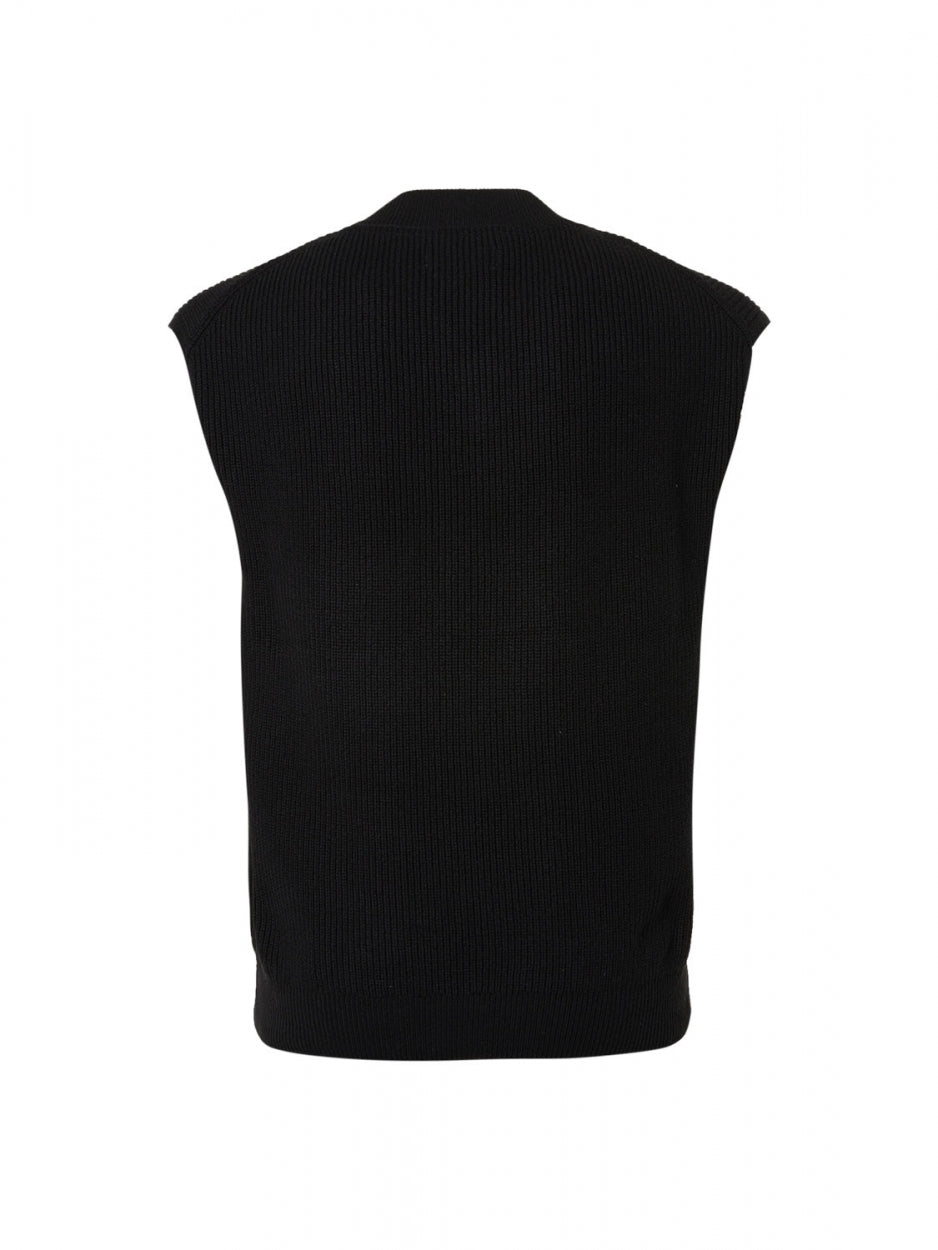 Spencer V-Neck Relief Rib Jacquard with Wool | Black