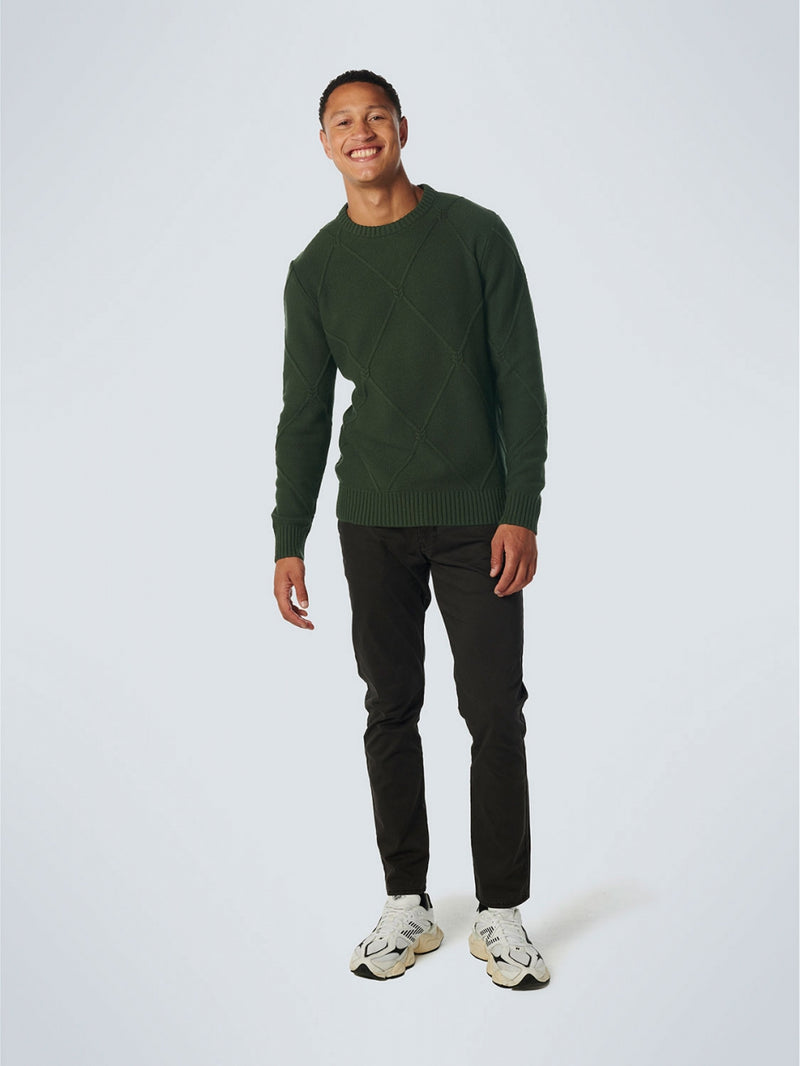 Pullover Crewneck Cable Jacquard With Wool | Dark Green