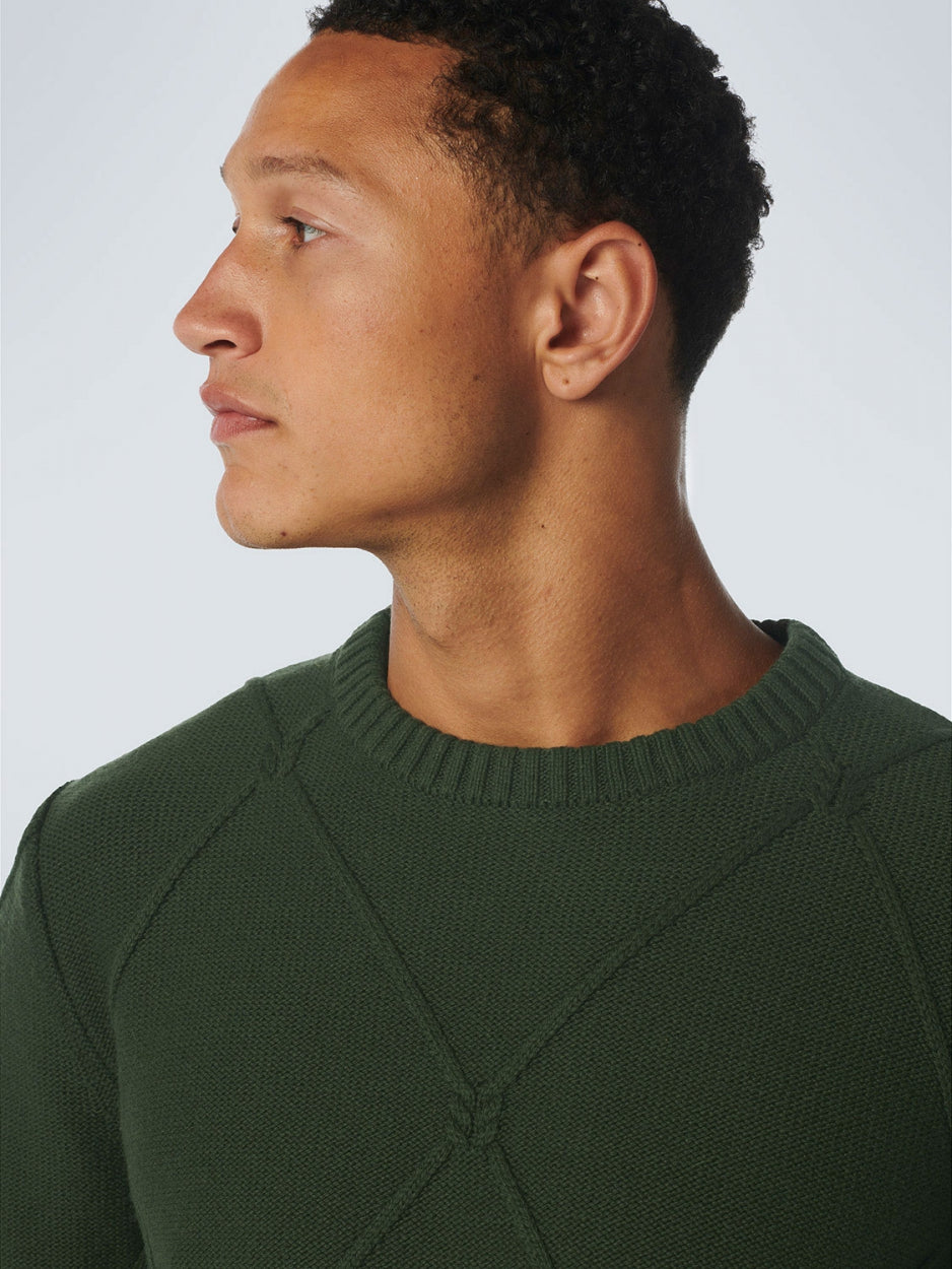 Pullover Crewneck Cable Jacquard With Wool | Dark Green