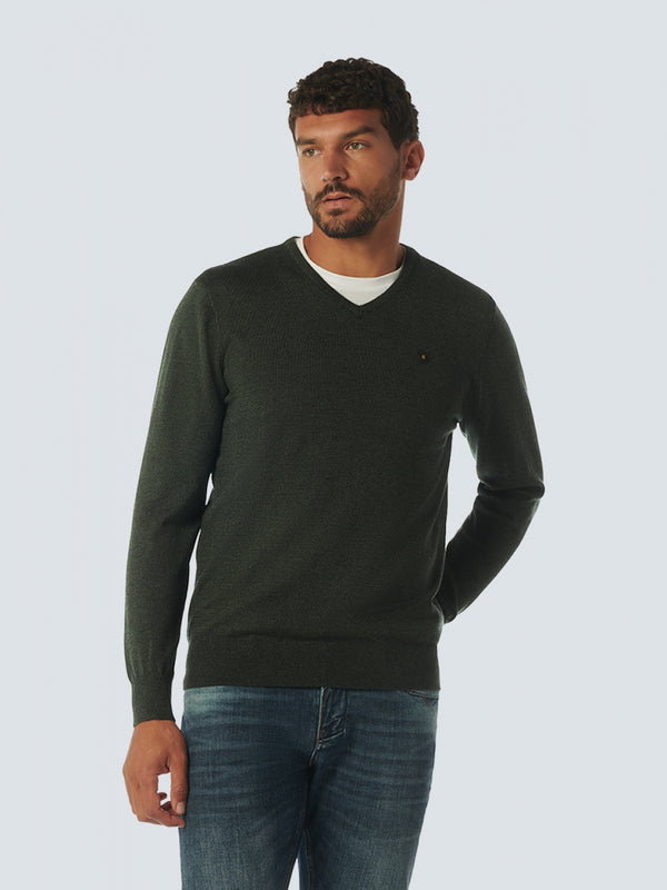 Pullover V-Neck 2 Coloured Melange | Dark Green