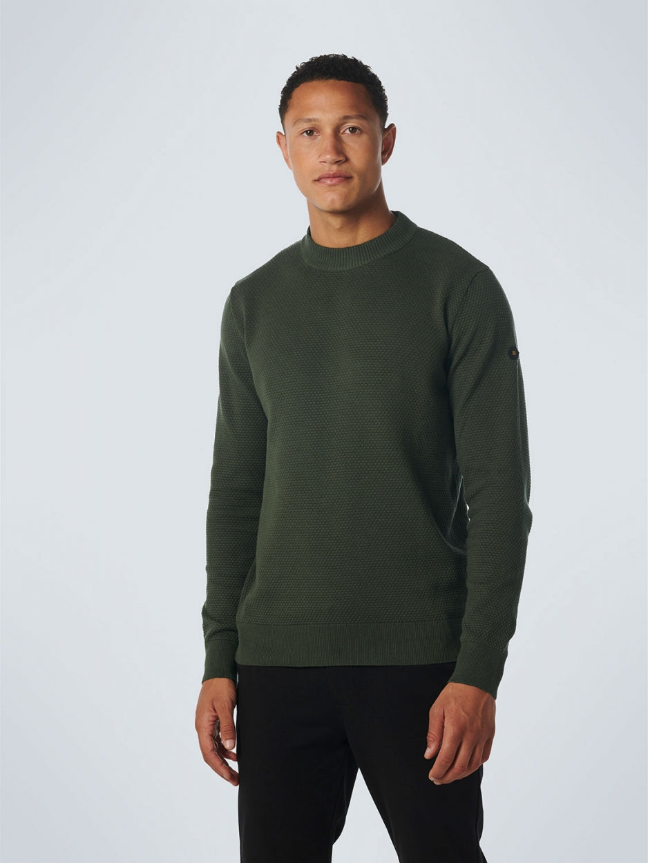 Pullover High Crewneck Solid Jacquard | Dark Green