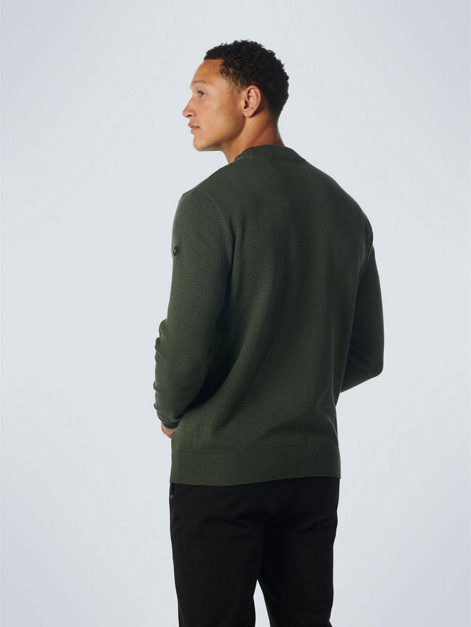 Pullover High Crewneck Solid Jacquard | Dark Green