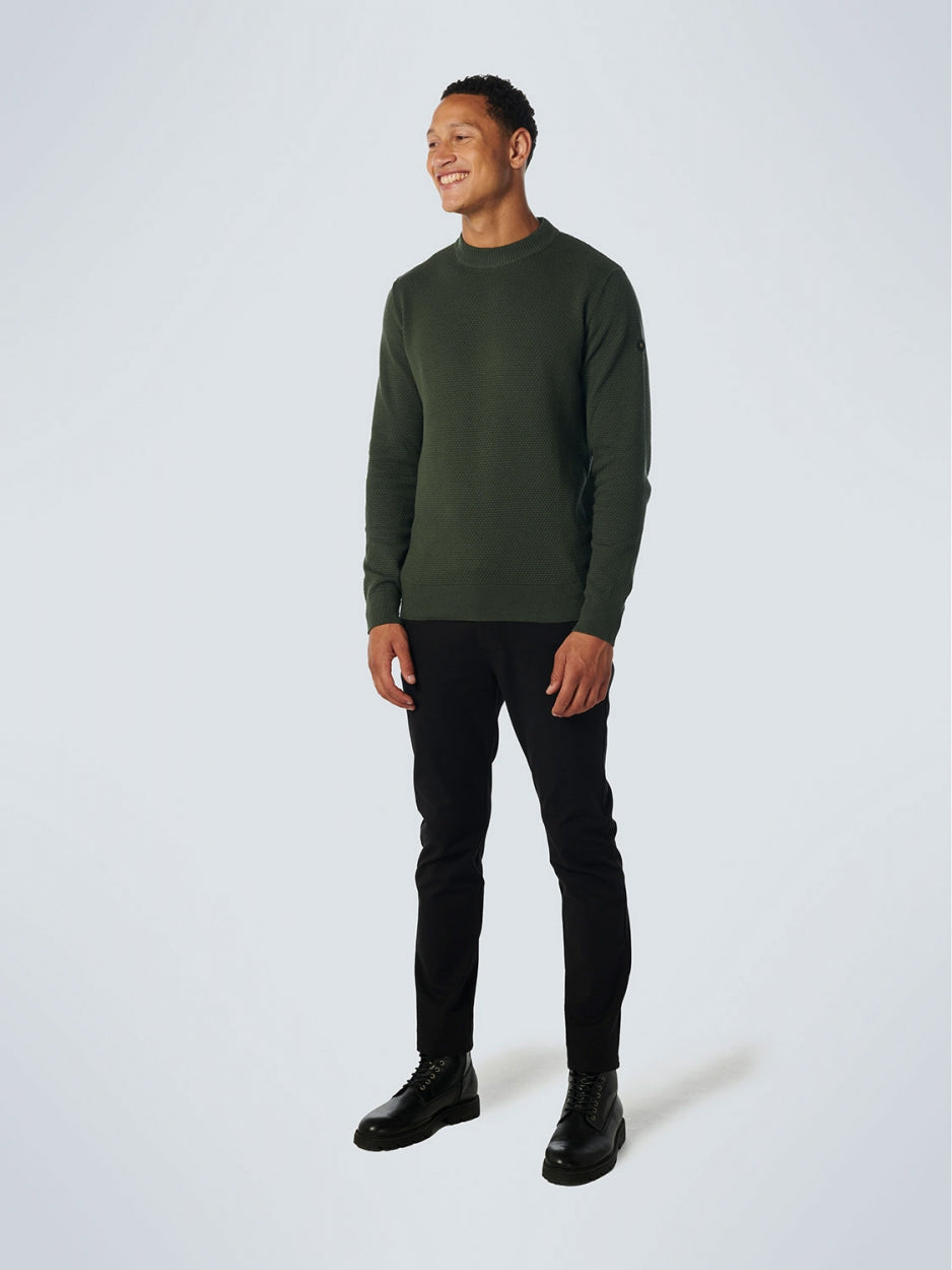 Pullover High Crewneck Solid Jacquard | Dark Green