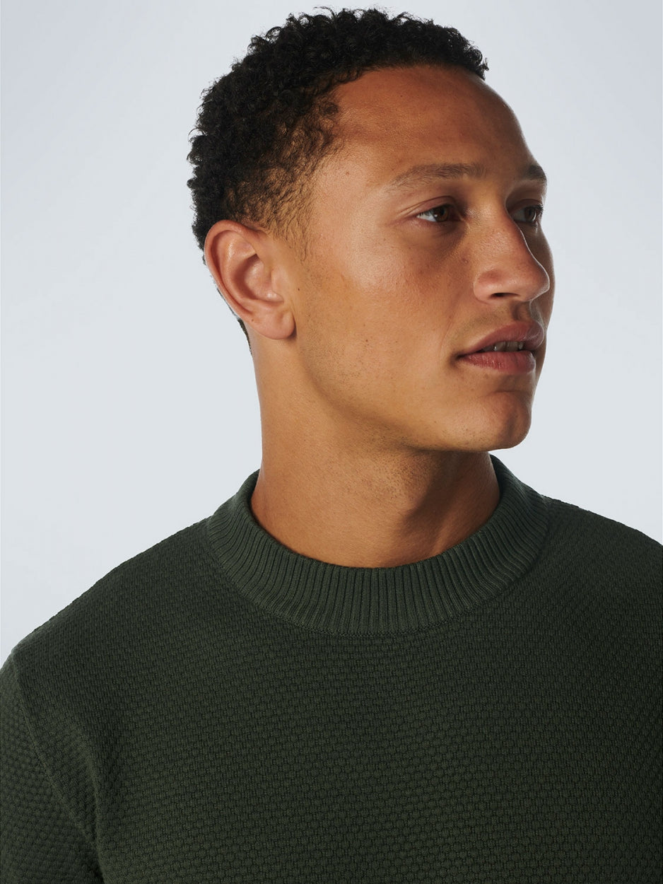 Pullover High Crewneck Solid Jacquard | Dark Green