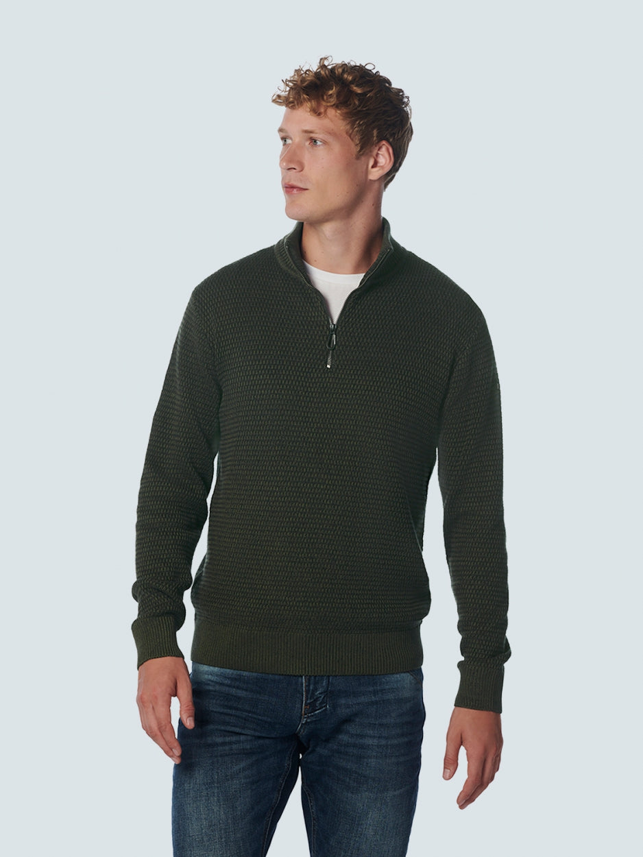 Pullover Half Zipper 2 Coloured Melange | Dark Green