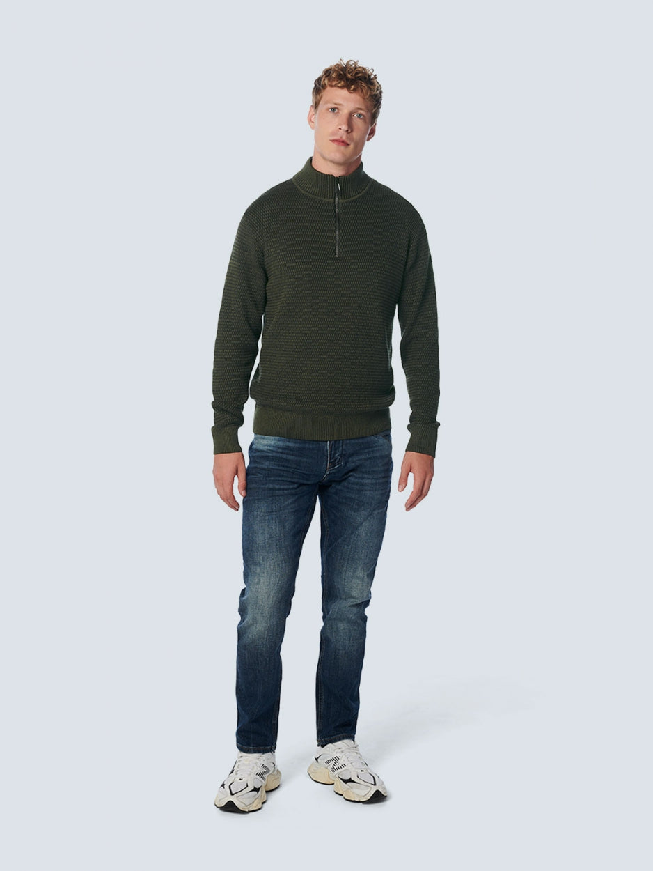 Pullover Half Zipper 2 Coloured Melange | Dark Green