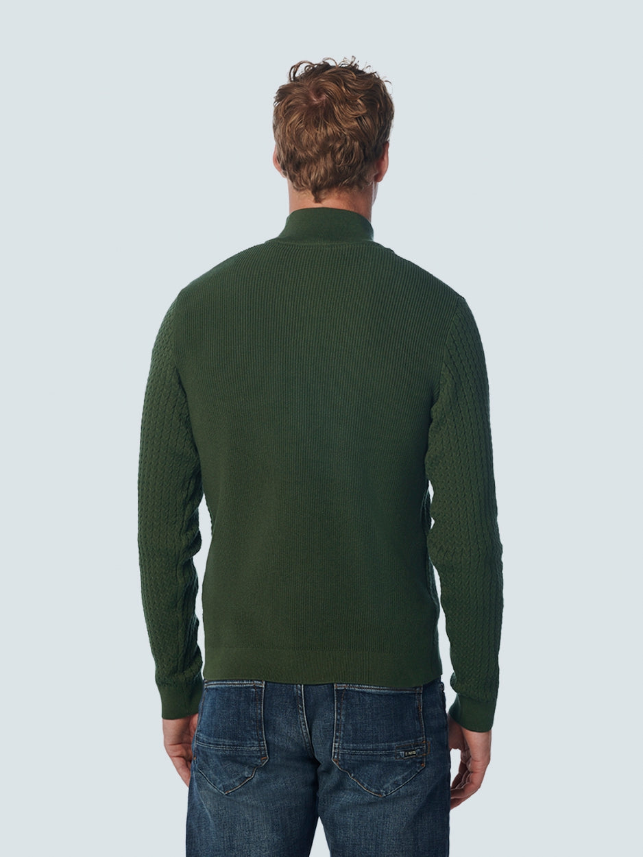 Pullover Half Zipper + Button Solid Jacquard Rib | Dark Green