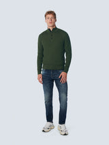 Pullover Half Zipper + Button Solid Jacquard Rib | Dark Green