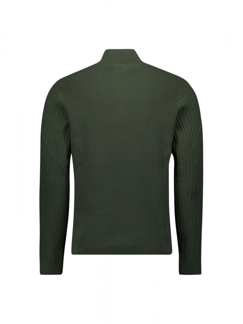 Pullover Half Zipper + Button Solid Jacquard Rib | Dark Green