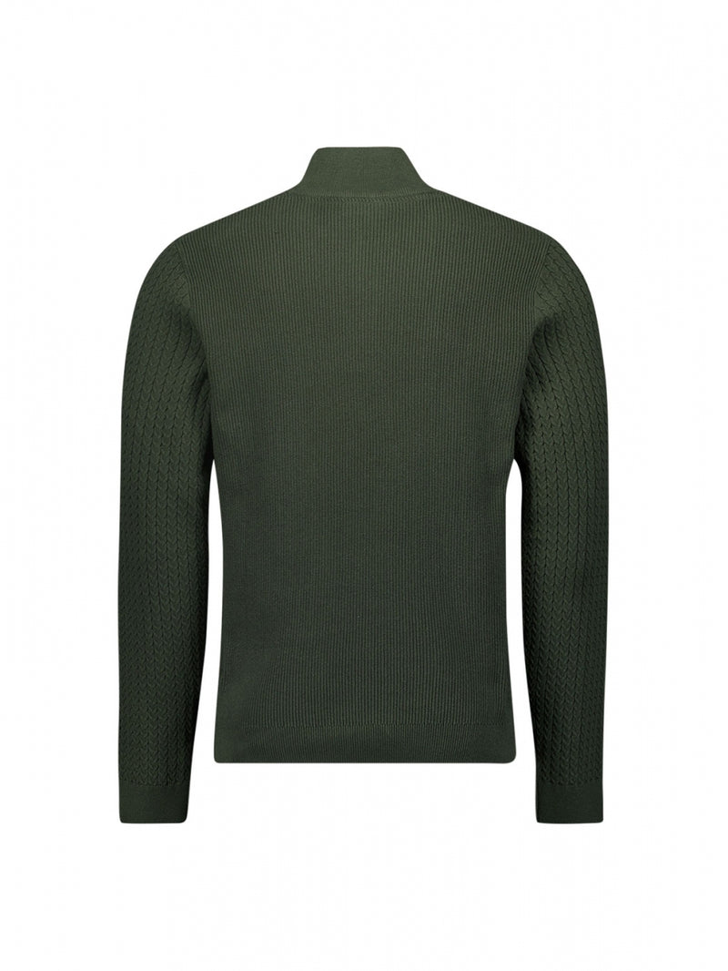 Pullover Half Zipper + Button Solid Jacquard Rib | Dark Green