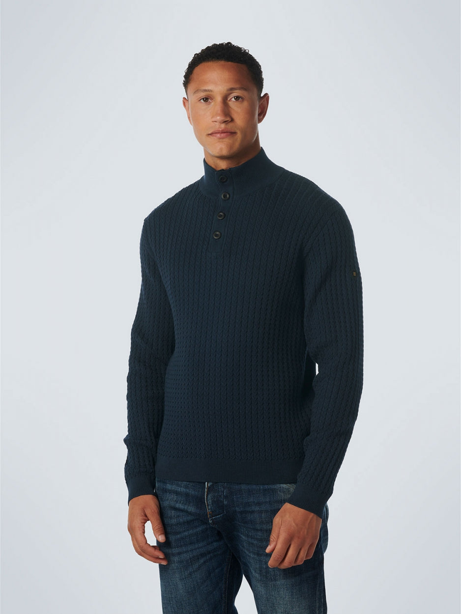 Pullover Half Zipper + Button Solid Jacquard Rib | Night
