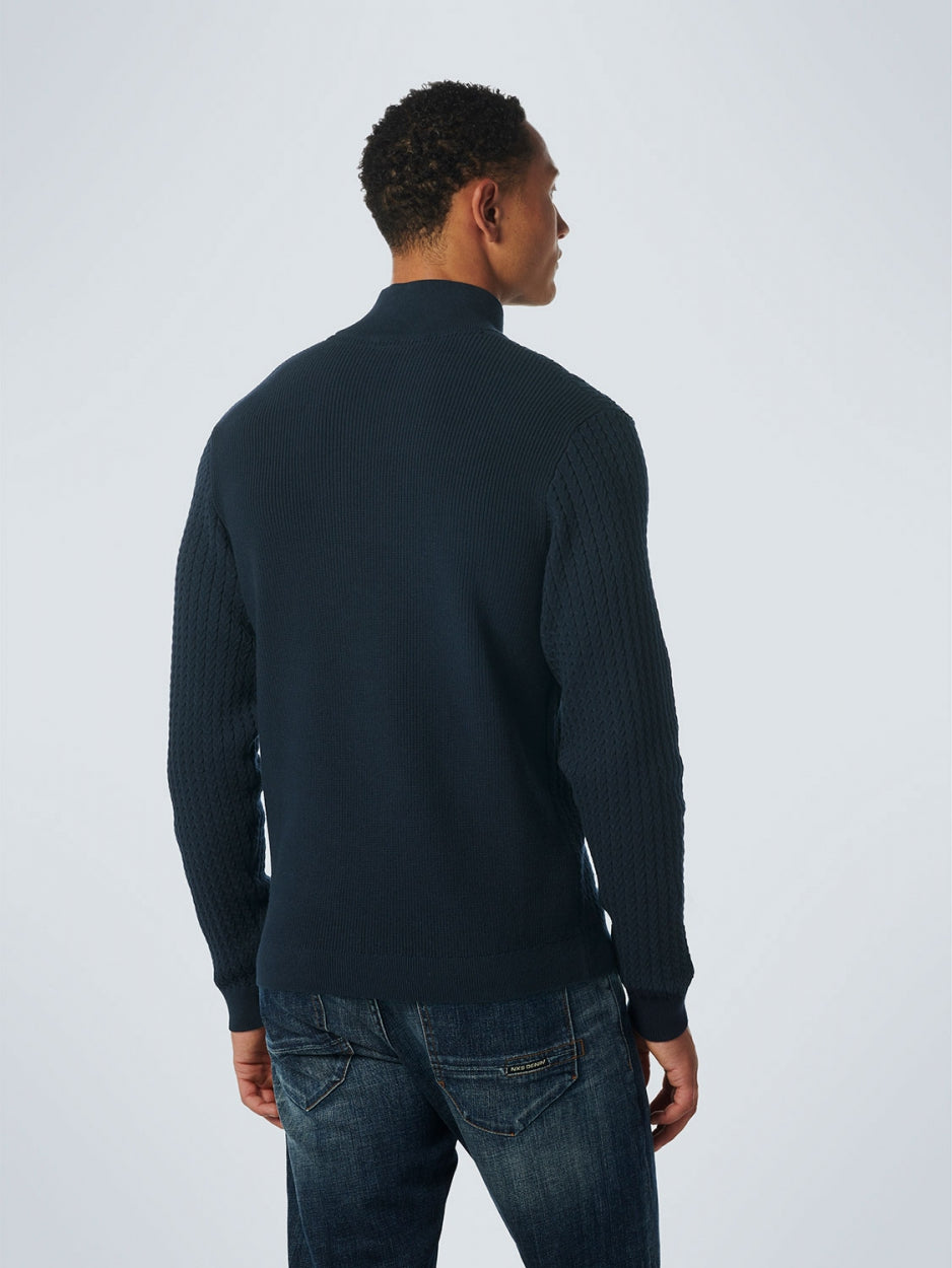 Pullover Half Zipper + Button Solid Jacquard Rib | Night