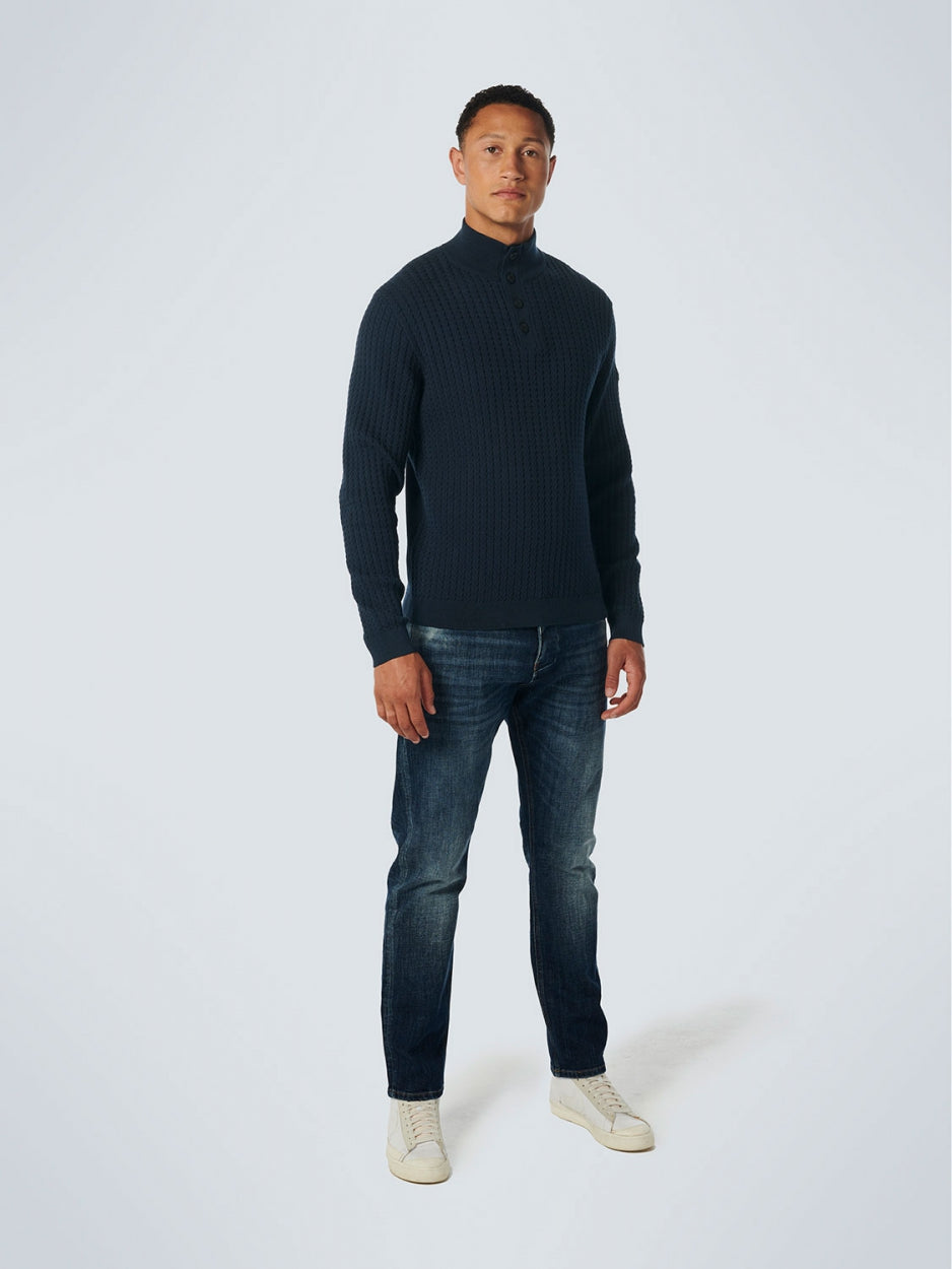 Pullover Half Zipper + Button Solid Jacquard Rib | Night