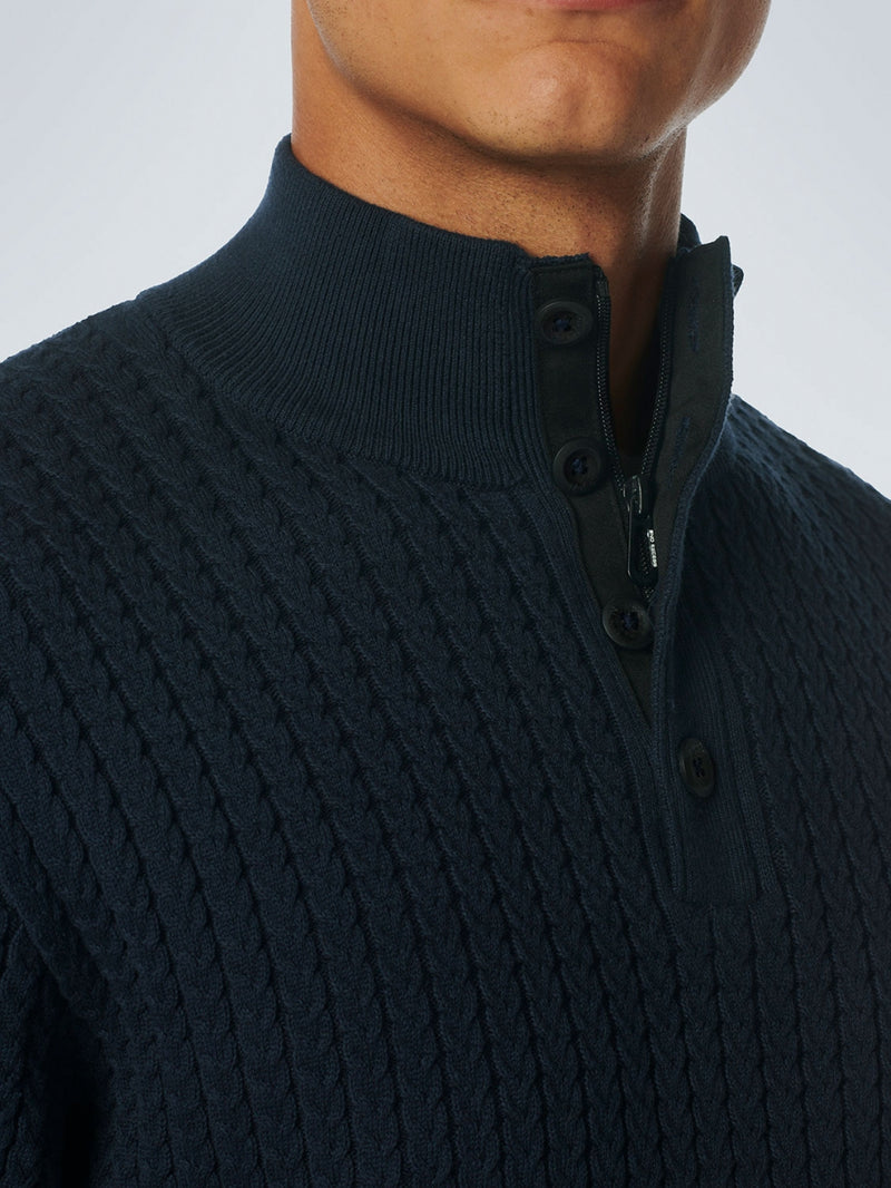 Pullover Half Zipper + Button Solid Jacquard Rib | Night