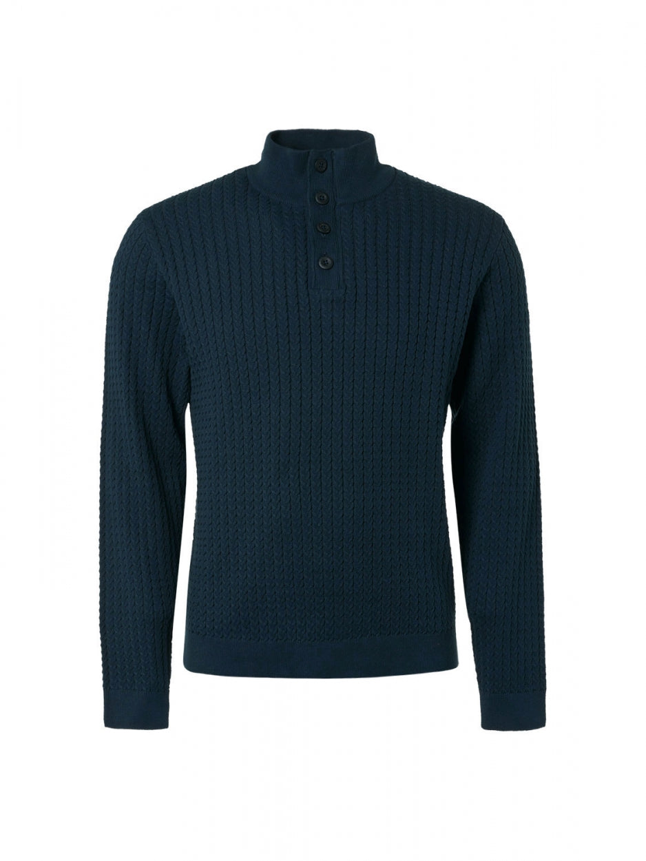 Pullover Half Zipper + Button Solid Jacquard Rib | Night