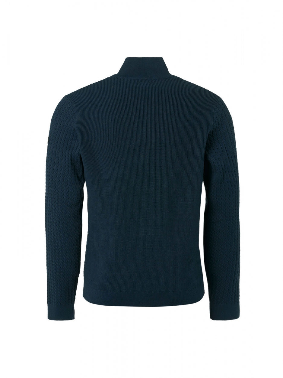 Pullover Half Zipper + Button Solid Jacquard Rib | Night