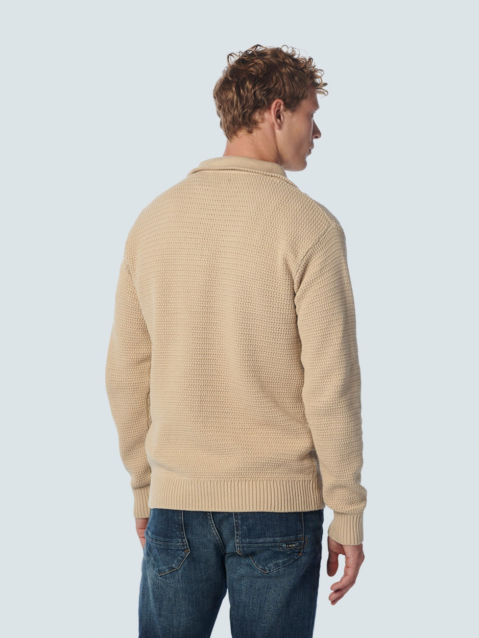 Pullover Half Zipper Solid Jacquard | Stone