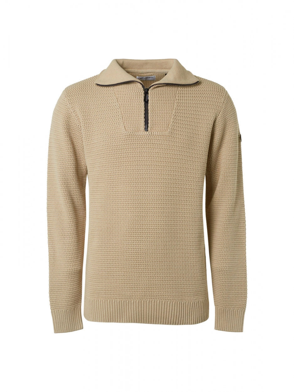 Pullover Half Zipper Solid Jacquard | Stone