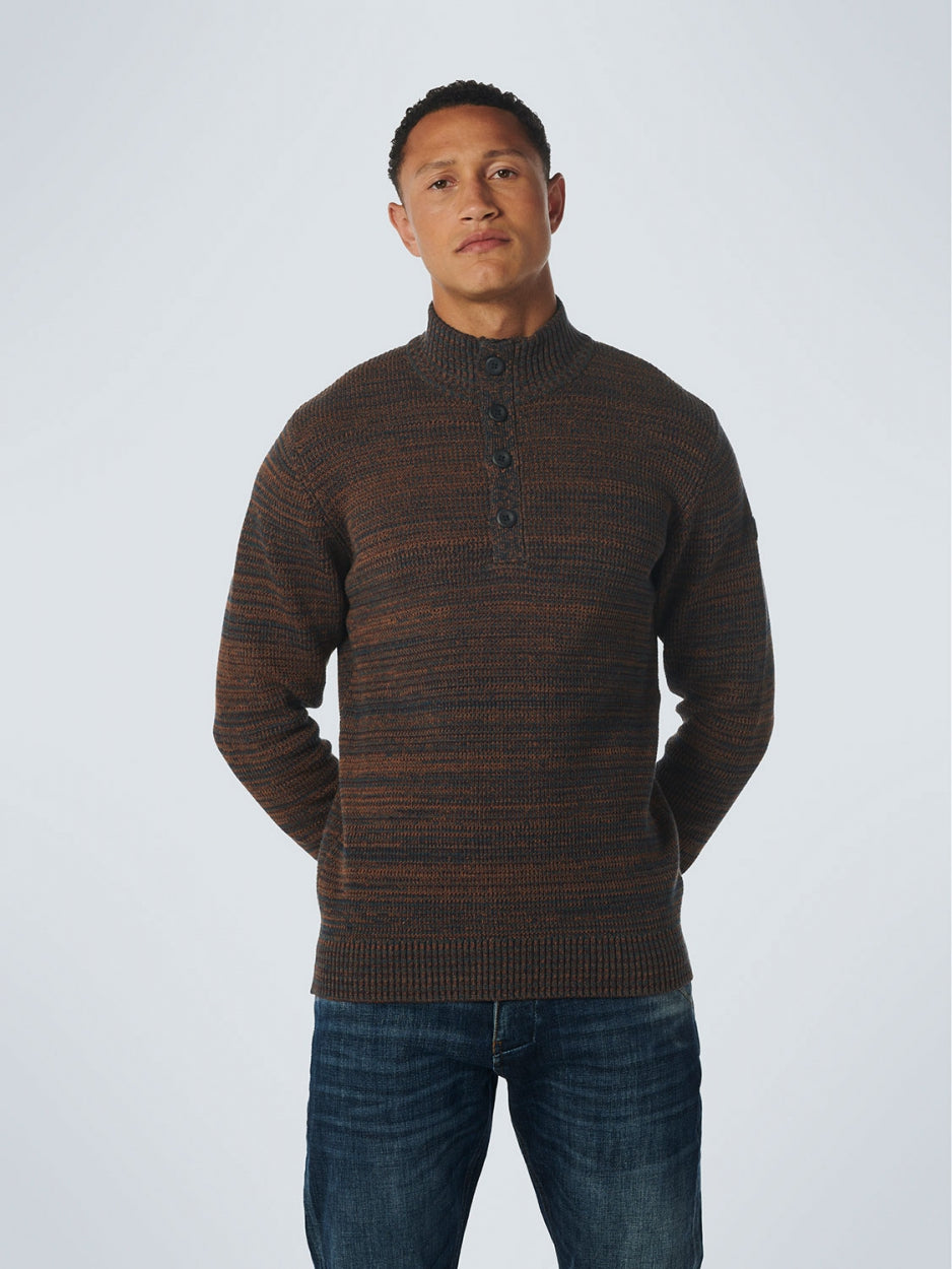 Pullover Half Zipper + Button Multi Coloured Jacquard | Caramel