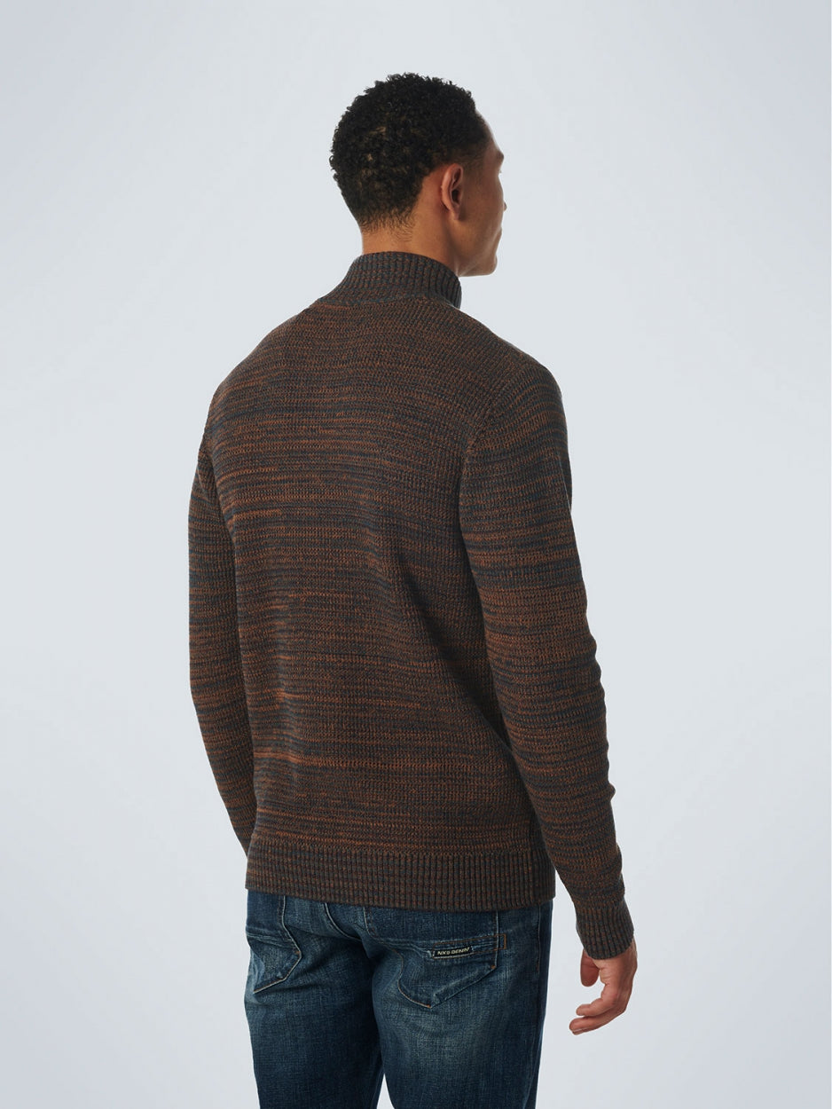 Pullover Half Zipper + Button Multi Coloured Jacquard | Caramel