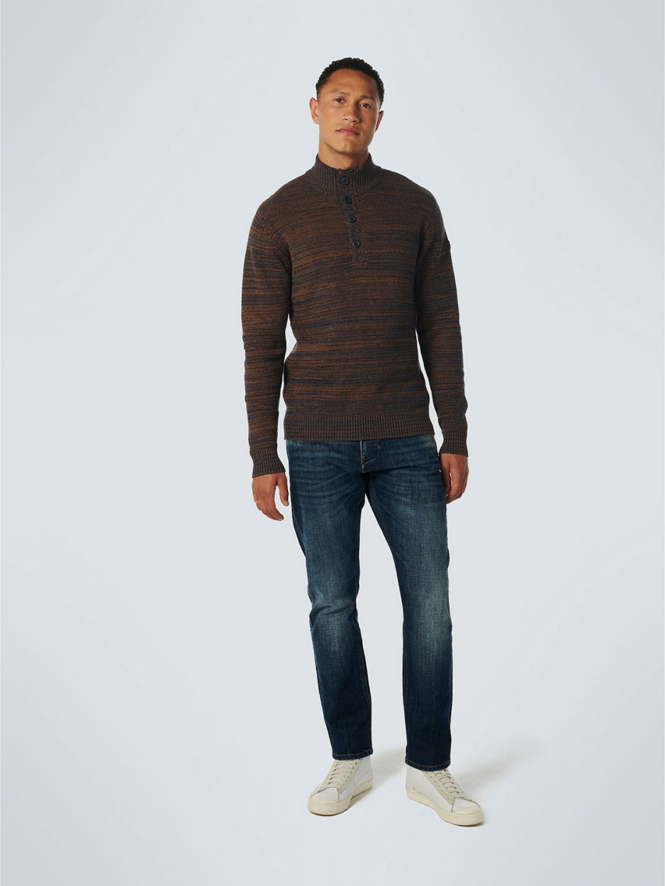 Pullover Half Zipper + Button Multi Coloured Jacquard | Caramel