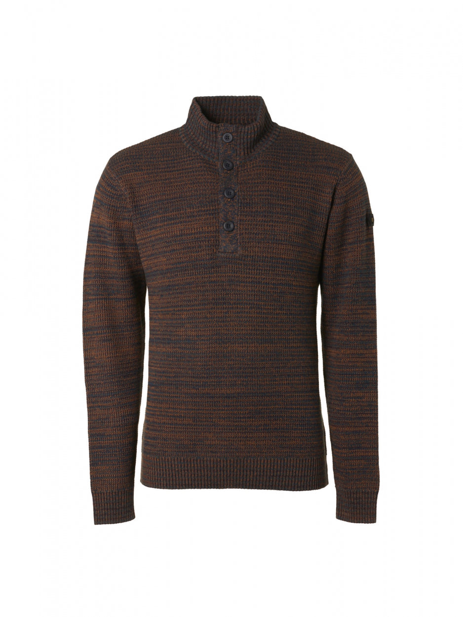 Pullover Half Zipper + Button Multi Coloured Jacquard | Caramel