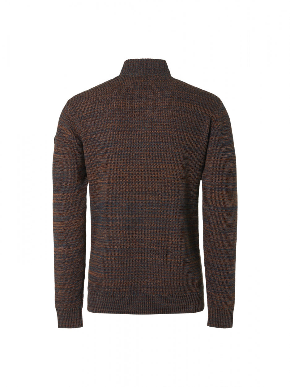 Pullover Half Zipper + Button Multi Coloured Jacquard | Caramel