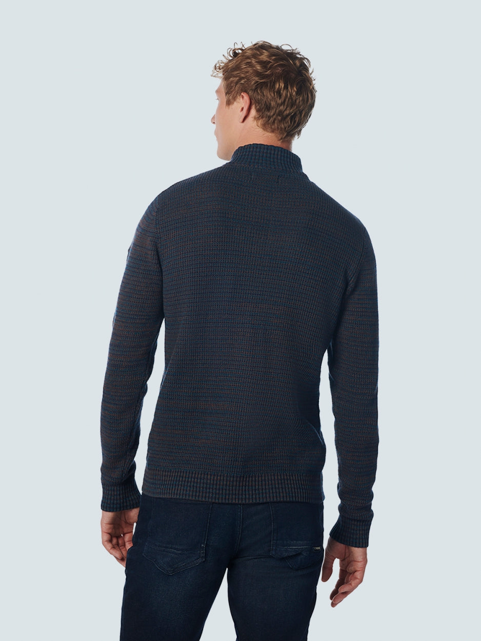Pullover Half Zipper + Button Multi Coloured Jacquard | Ocean