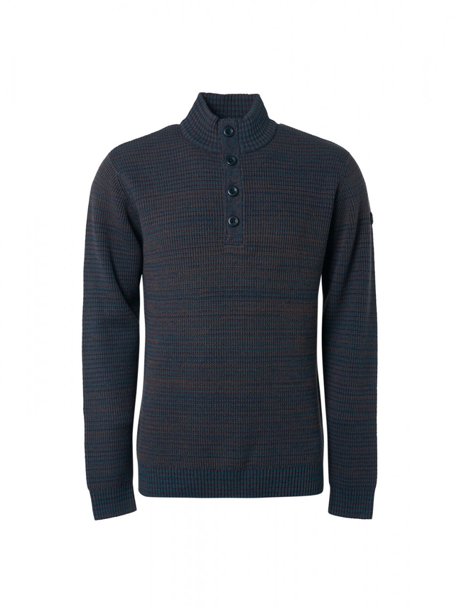 Pullover Half Zipper + Button Multi Coloured Jacquard | Ocean