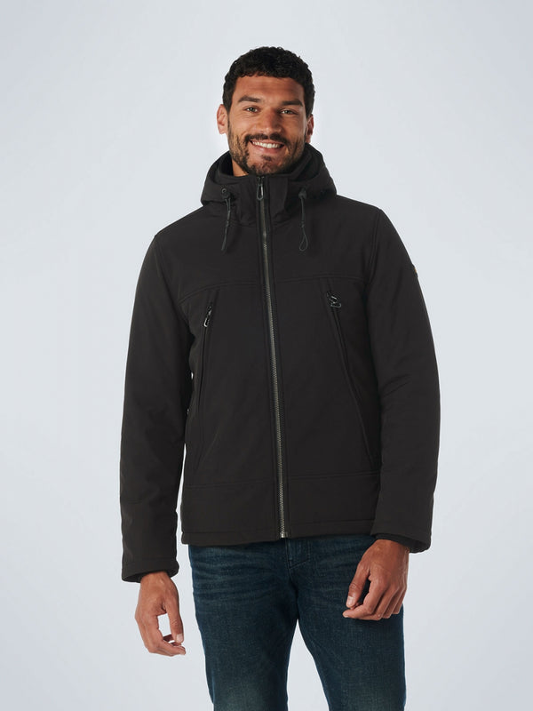 Jacket Short Fit Hooded Softshell Stretch | Black