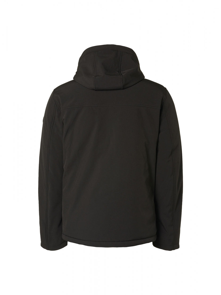 Jacket Short Fit Hooded Softshell Stretch | Black