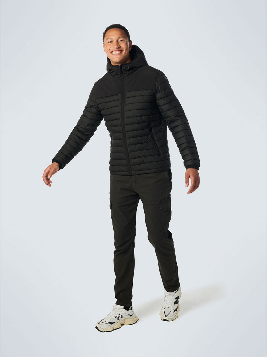 Jacket Hooded Short Fit Padded Mix | Black