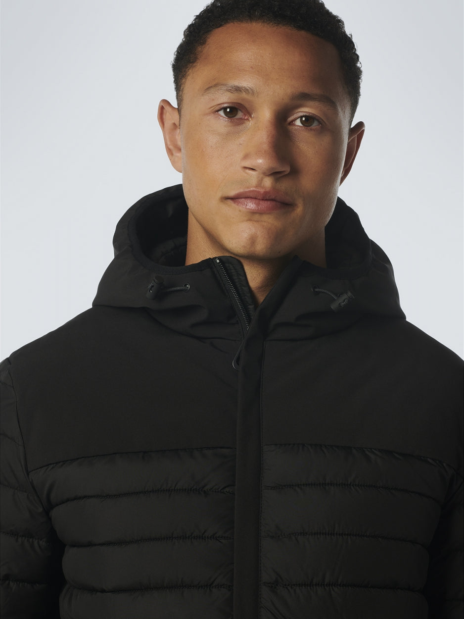 Jacket Hooded Short Fit Padded Mix | Black