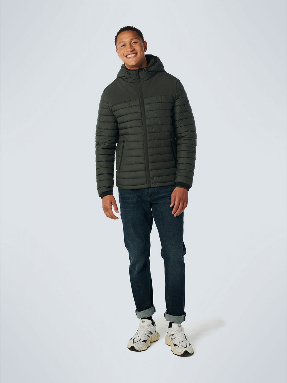 Jacket Hooded Short Fit Padded Mix | Dark Green