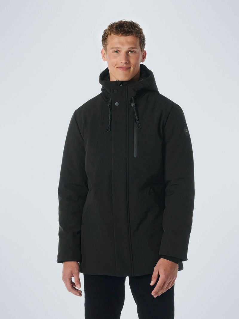Jacket Mid Long Fit Hooded Softshell Stretch | Black – No Excess