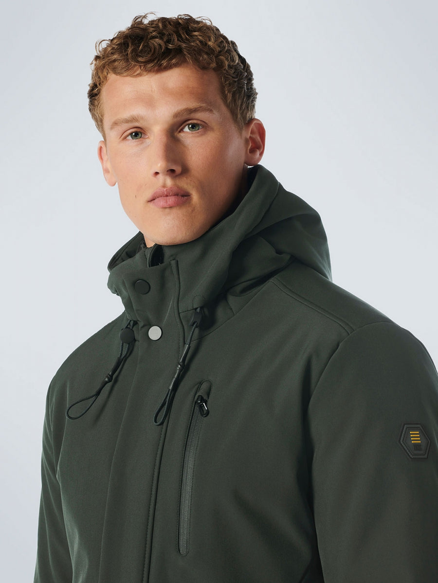 Jacket Mid Long Fit Hooded Softshell Stretch | Dark Green Jacket Mid Long Fit Hooded Softshell Stretch | Dark Green