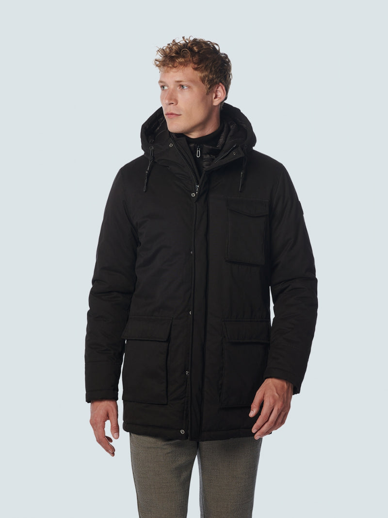 Jacket Long Fit Hooded Double Front Closure | Black