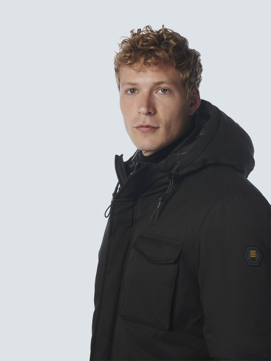 Jacket Long Fit Hooded Double Front Closure | Black