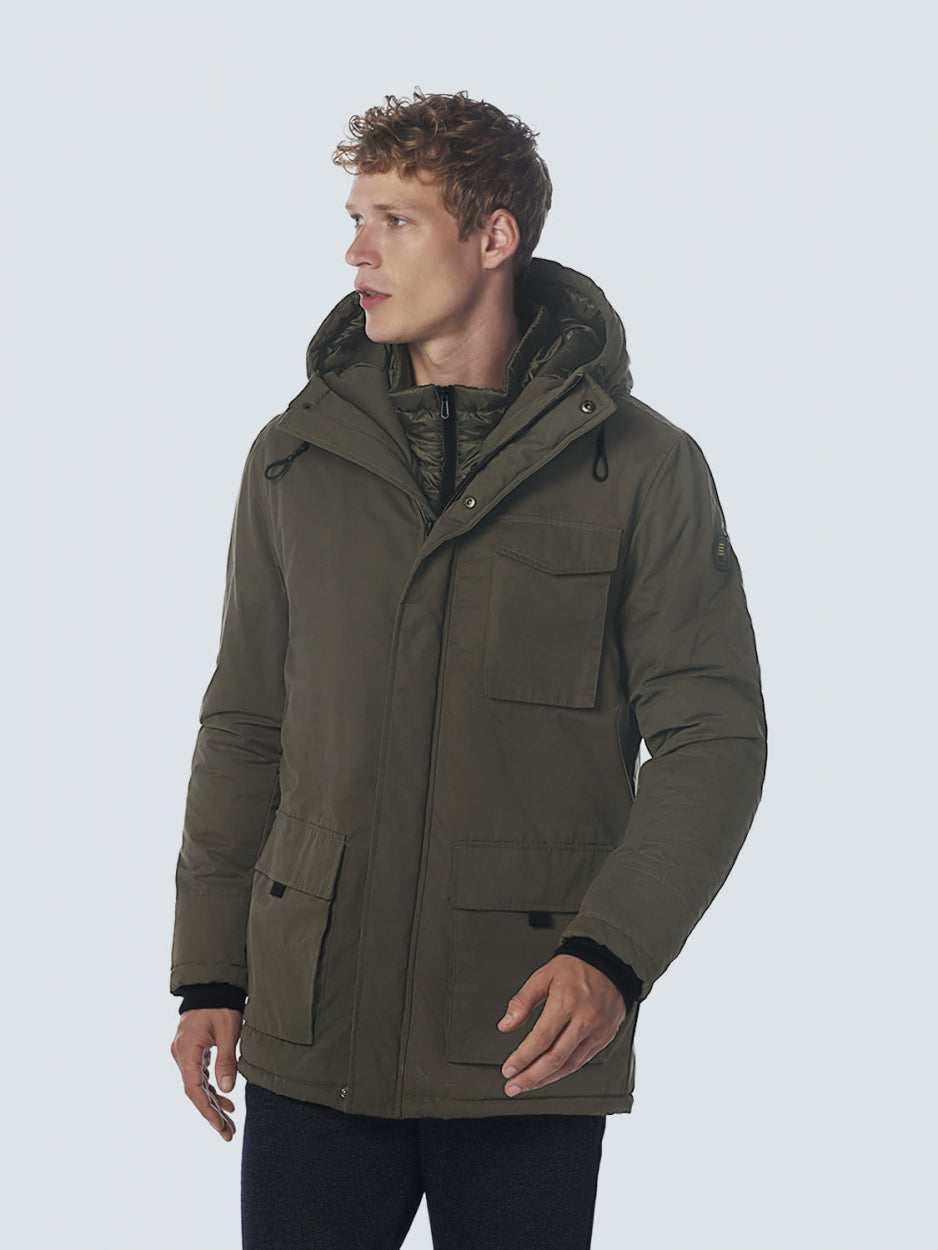 Jacket Long Fit Hooded Double Front Closure | Desert