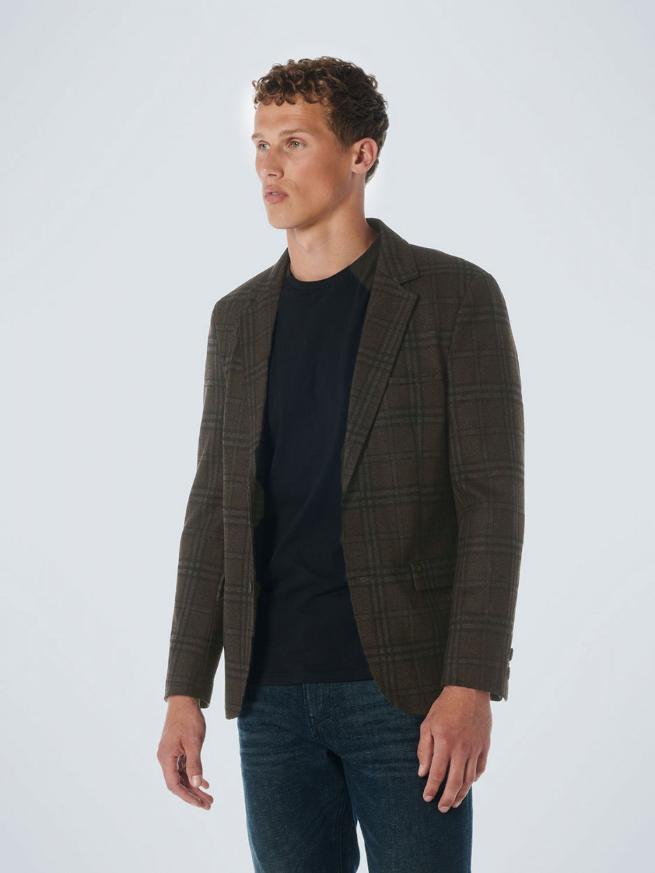 Blazer Jersey Stretch Check | Coffee